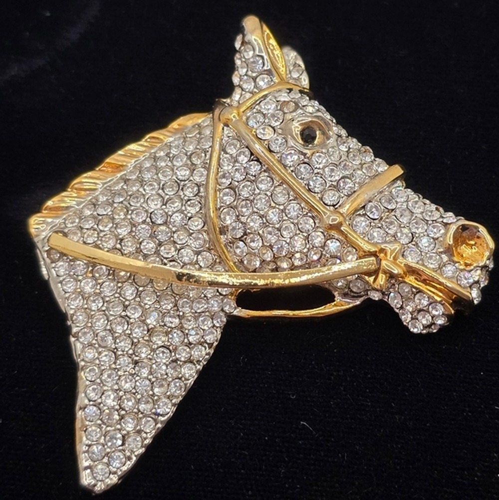Vintage Pave Set Rhinestone Horse Head Brooch 1980s